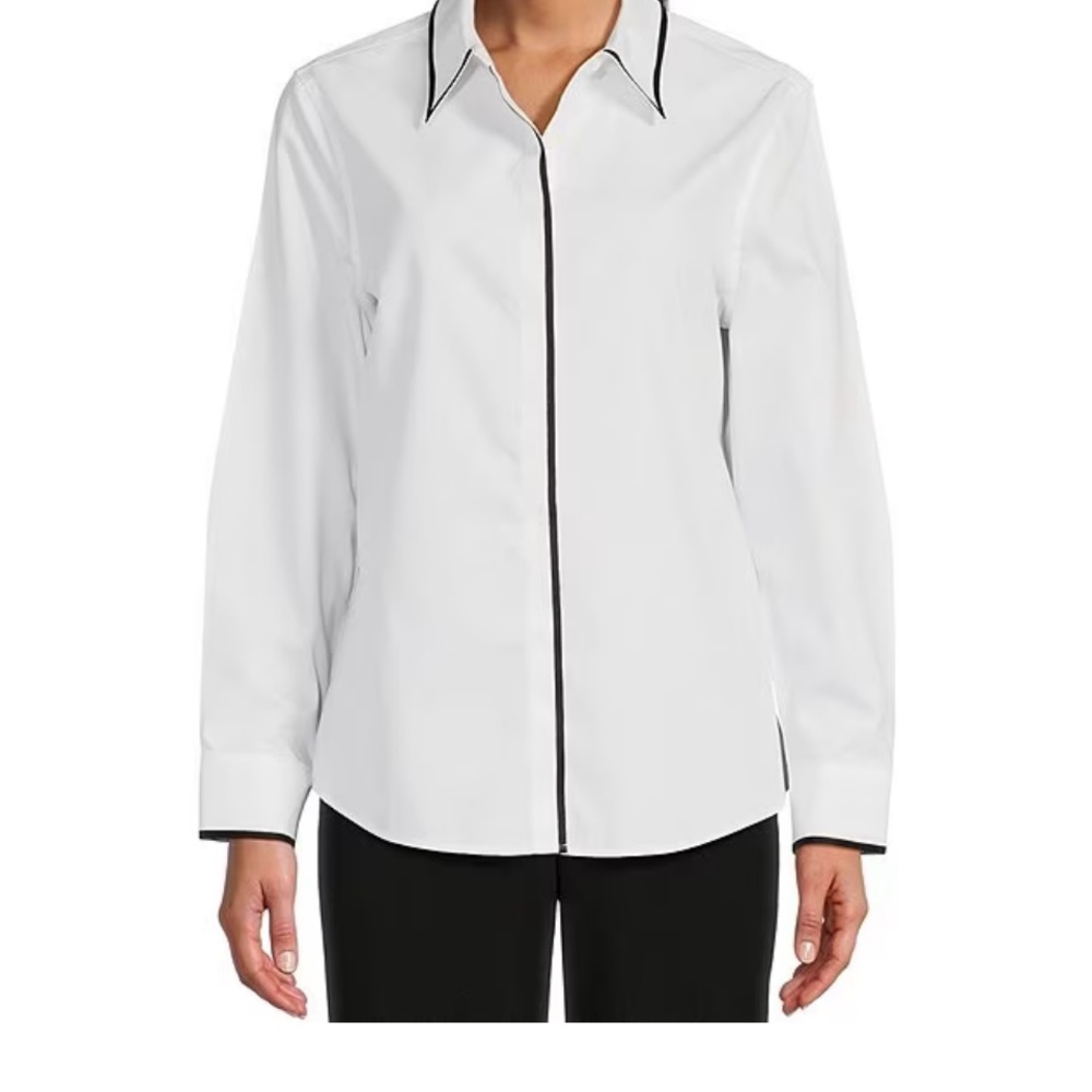 Taylor Gold Label Non-Iron 3/4 Sleeve Button Front Shirt white w/ Black ribbing